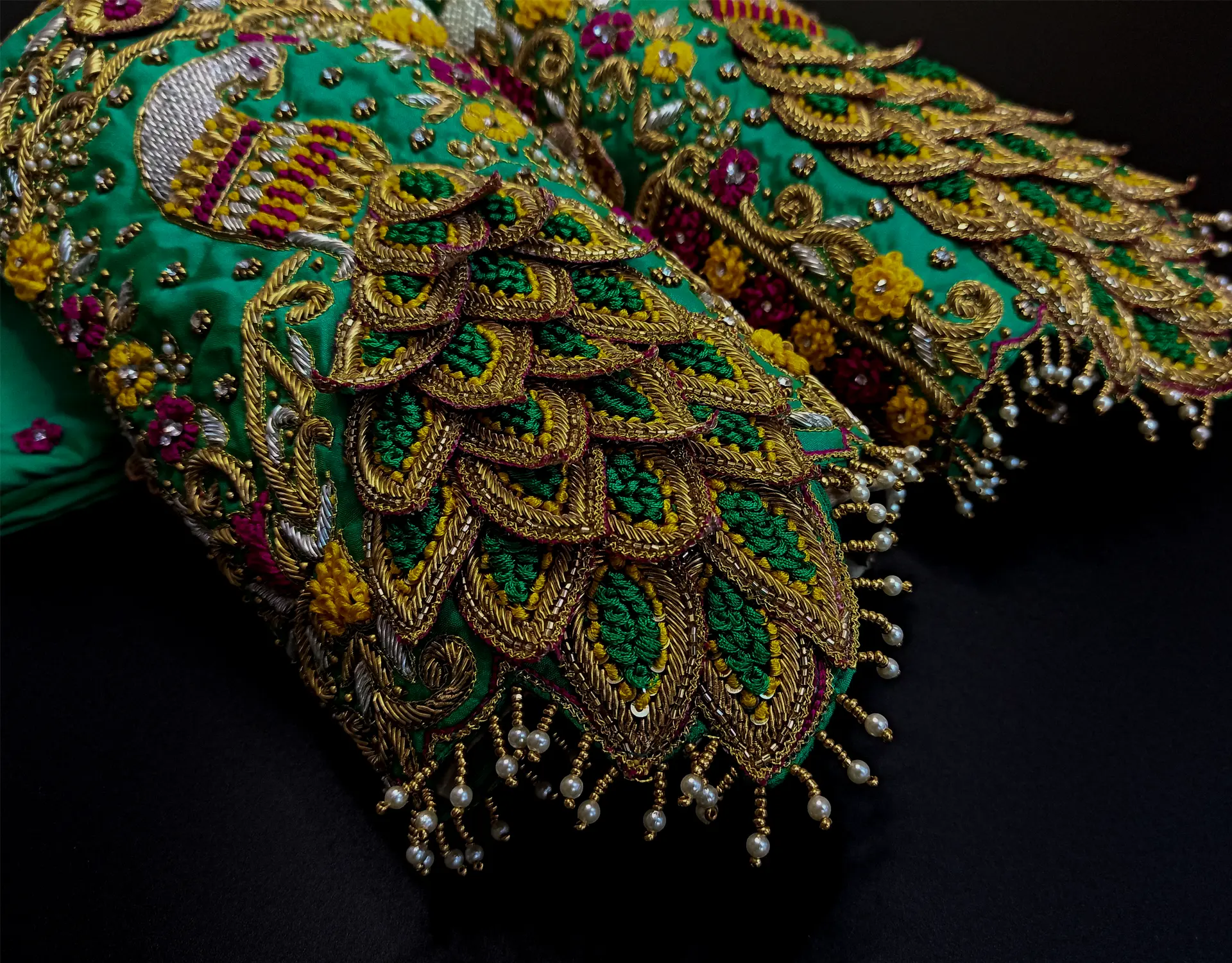 3D Peacock Bridal Aari Works by Usha Designer Studio