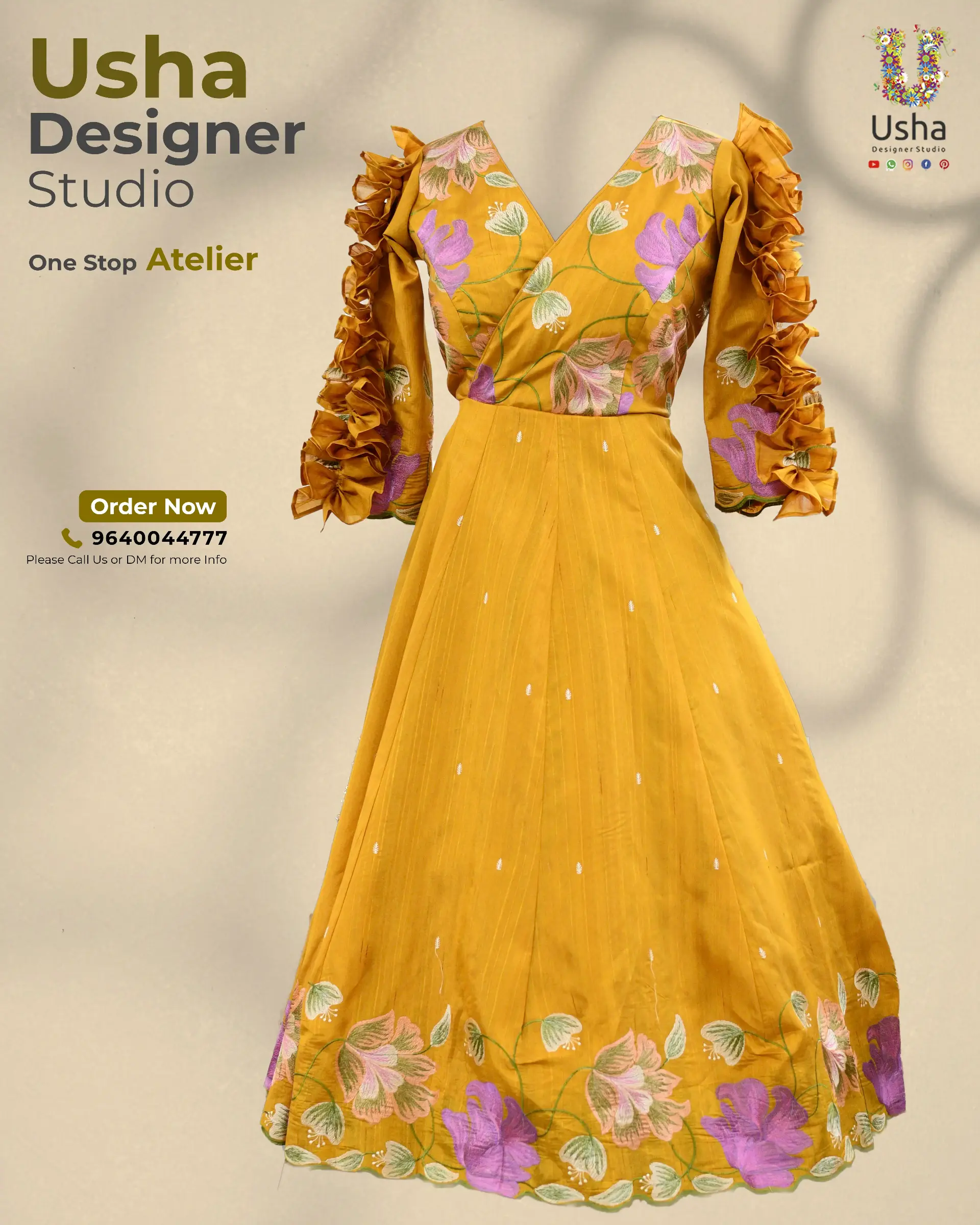 ndo-Western Frock with Pleated Sleeves and Scalloped Edges ndo-Western Frock with Pleated Sleeves and Scalloped Hem by Usha Designer Studio