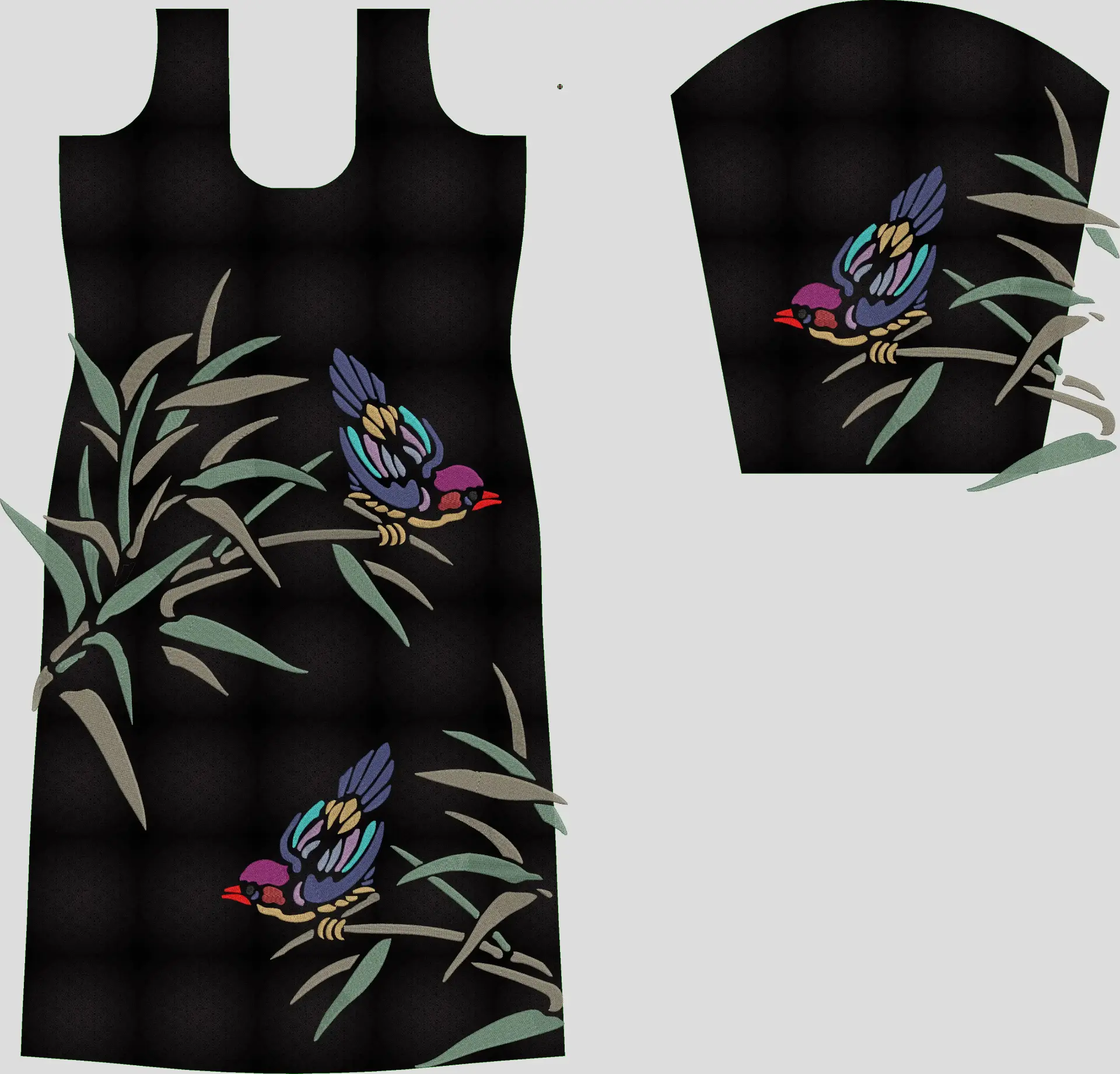 Whimsical Bird & Bamboo Computer Embroidery Design