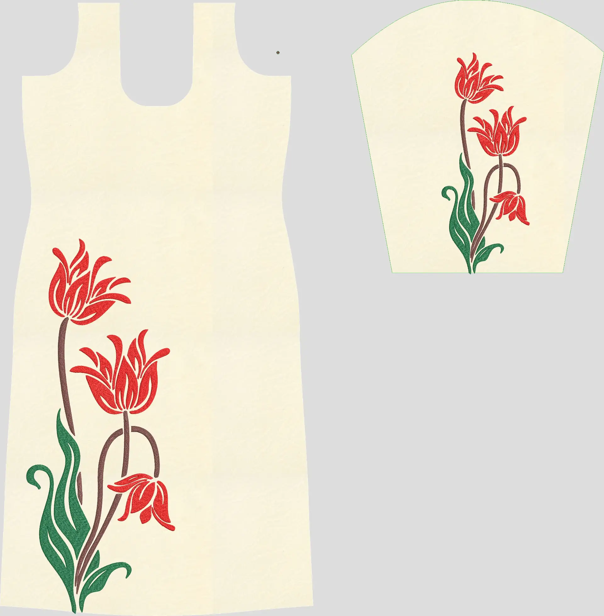 Usha Designer Studio presents a striking computer embroidery design showcasing white lily flowers and green foliage on a black fabric, ideal for ethnic wear like kurtis and sleeves.