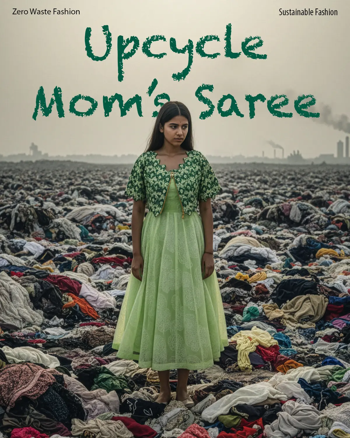 Calf-length light green Chanderi Indo-Western frock with a green scalloped-edge overcoat, custom-stitched at Usha Designer Studio, Vijayawada.