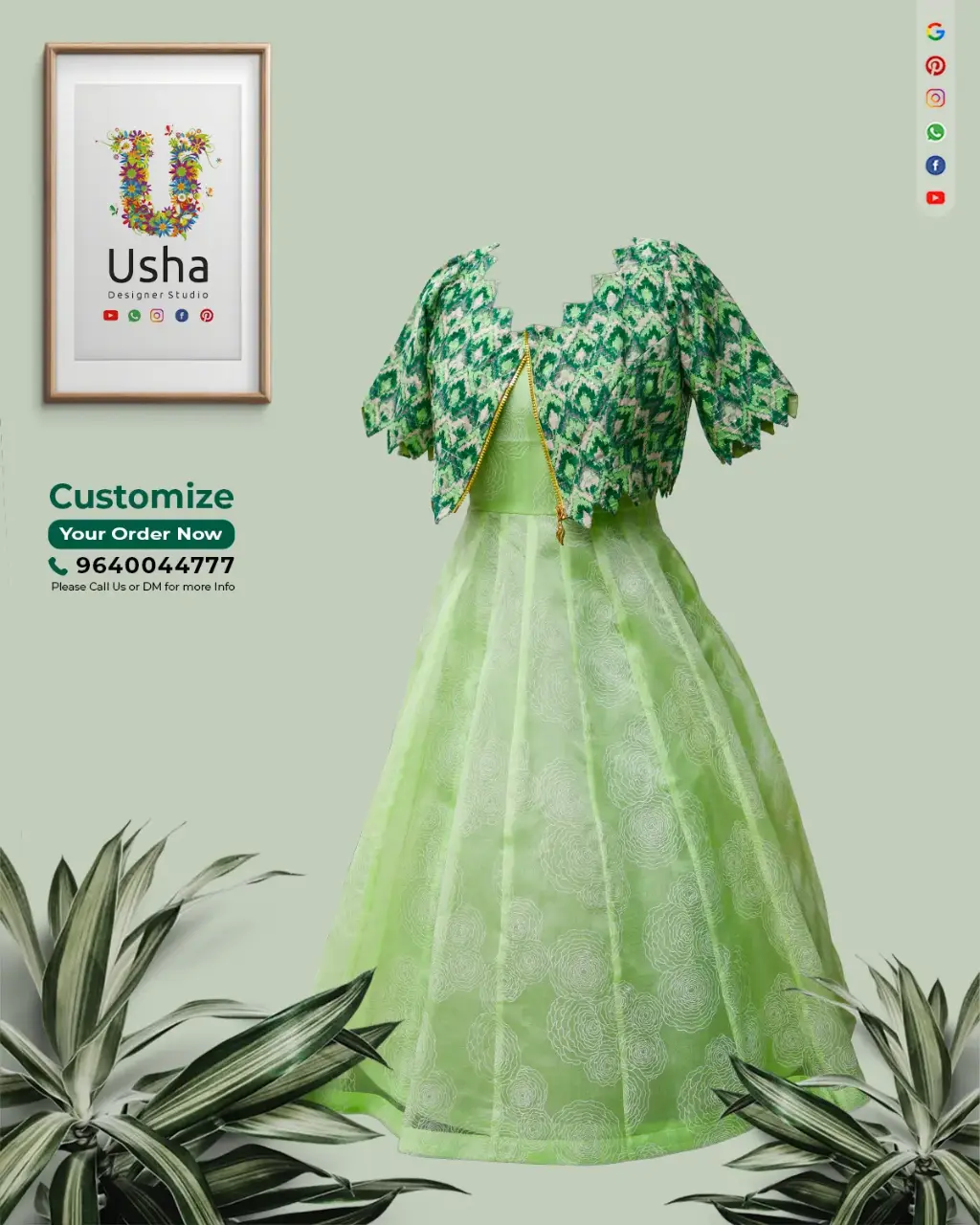 Tailor-Made Indo-Western Frock with Overcoat | Usha Designer Studio Vijayawada Calf-length light green Chanderi Indo-Western frock with a green scalloped-edge overcoat, custom-stitched at Usha Designer Studio, Vijayawada.
