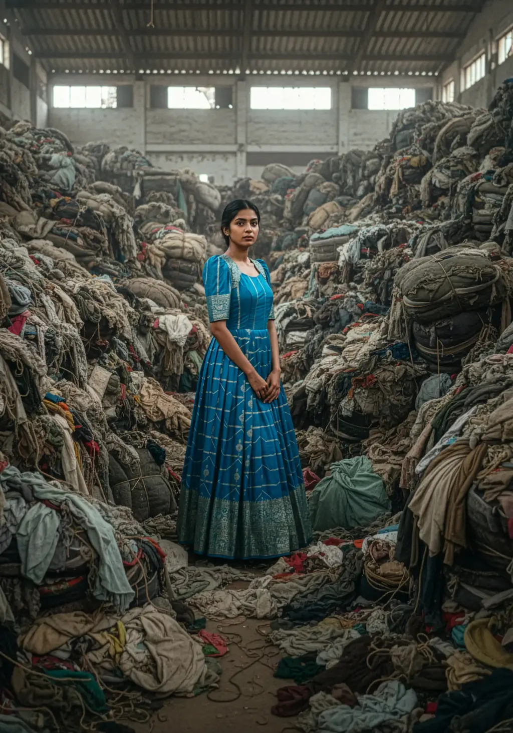 Discover the vibrant turquoise blue pure Kanchi Pattu saree transformed into a designer long frock featuring flowy pleated skirt, scalloped-edge neckline, and puffed long sleeves. Sustainable, upcycled, and artisanal—crafted for exclusive style.