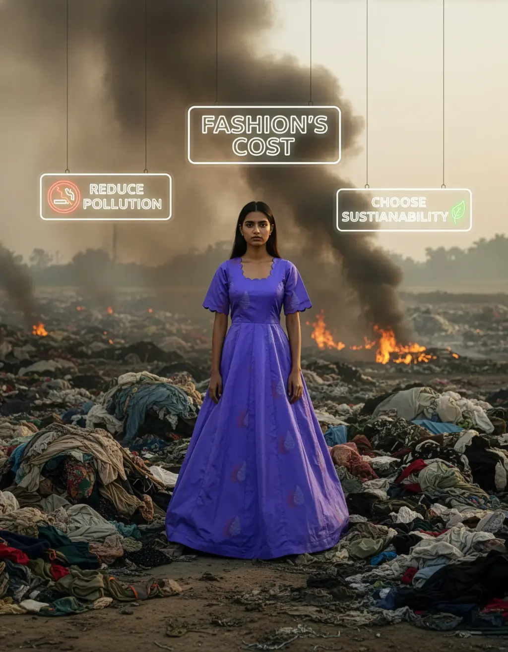 Full-length image of a tailor-made, vibrant purple silk long frock with a full Kalli cut Gera, a scalloped neckline, and elbow-length sleeves with scalloped edges. Upcycled from an heirloom saree by Usha Designer Studio, Vijayawada.