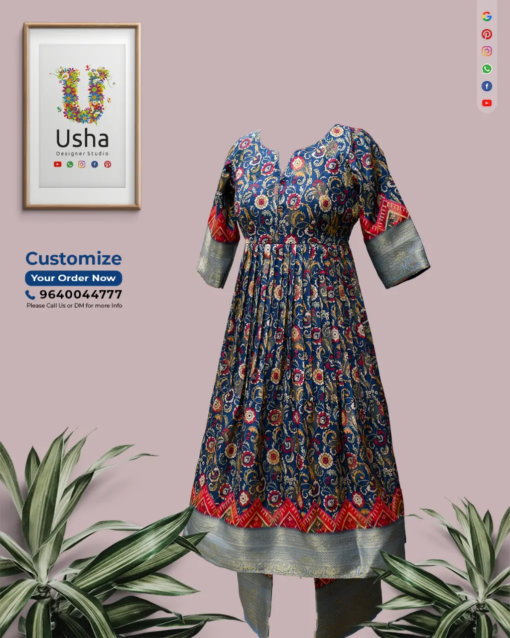 Heirloom Saree Transformation: Trending Cord Set & Online Tailoring by Usha Designer Studio Bespoke cord set crafted from an heirloom saree. Features a rich navy-blue silk fabric with intricate gold, red, and mustard floral patterns, tailored with a designer yoke, bracelet sleeves, and flowy pants. Sustainable fashion redefined in Vijayawada.