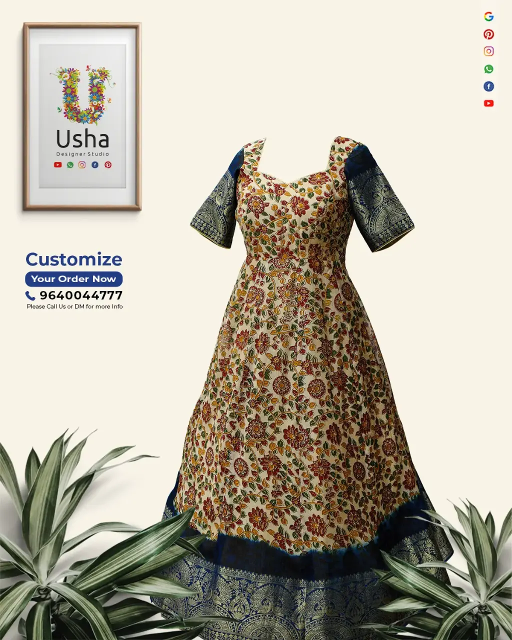 Tailor‑made kalamkari georgette saree to long frock with diamond neckline, long sleeves and Kalli cut flare by Usha Designer Studio Vijayawada.