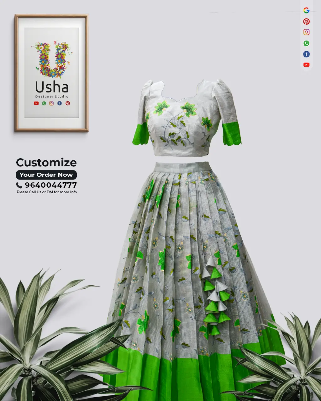 Saree to Crop Top Lehenga – Tailor‑Made Designer Crop Top Lehenga | Usha Designer Studio Vijayawada Saree transformed into designer crop top lehenga with heart neckline, puffed elbow sleeves and 1‑inch pleated gera skirt with handcrafted heavy latkans by Usha Designer Studio, Vijayawada.