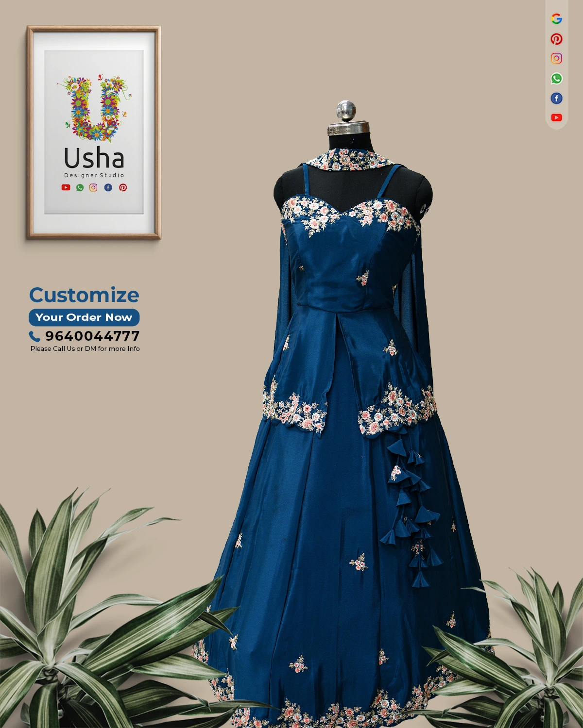 Heirloom Embroidery Saree to Peplum Crop Top Lehenga | Bespoke Tailoring | Usha Designer Studio Vijayawada Heirloom embroidery saree transformed into teal blue peplum crop top lehenga with kalli‑cut flare, heavy latkans, and floral embroidered hemline by Usha Designer Studio Vijayawada.