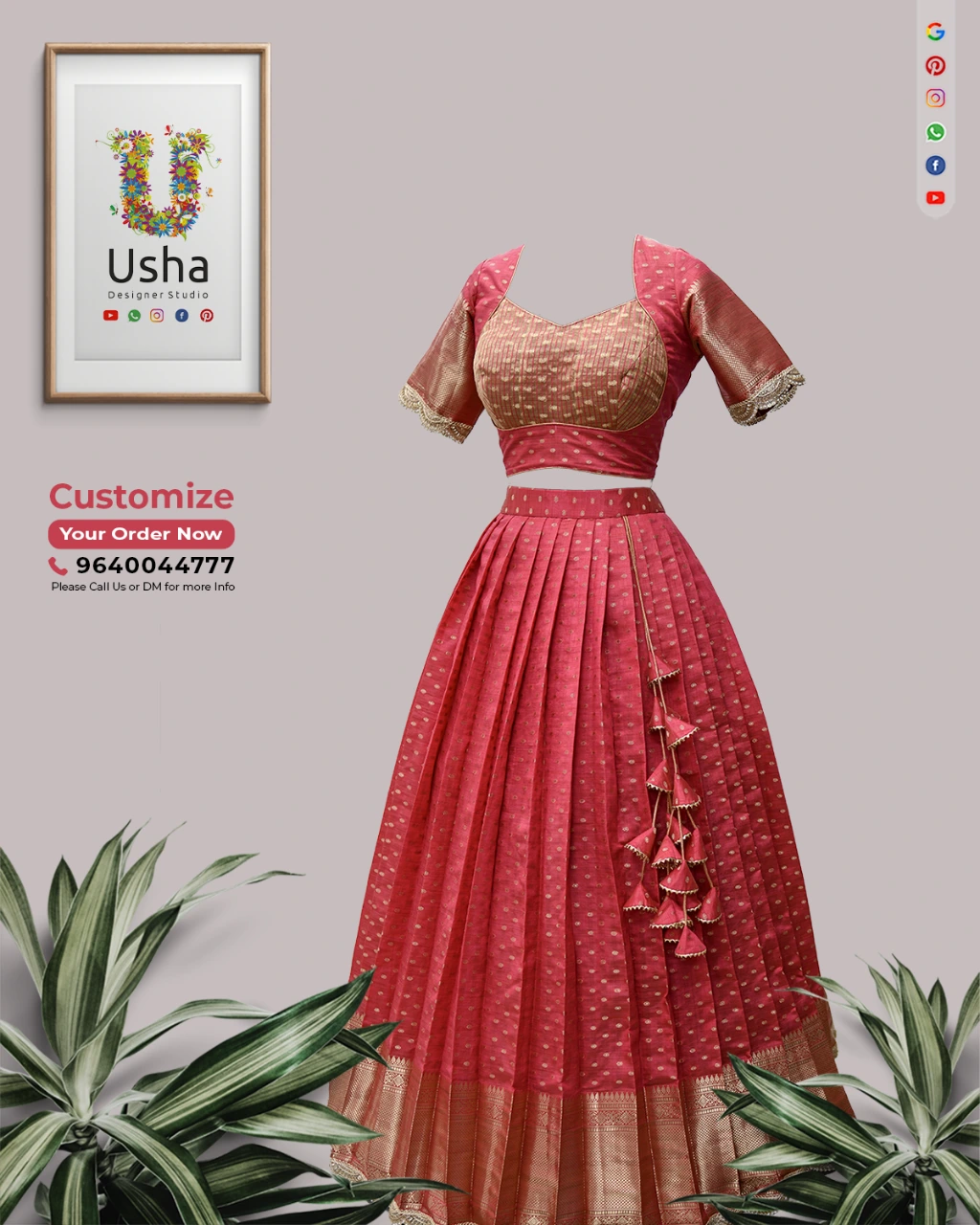 Tailor-Made Saree to Designer Crop Top Lehenga | Heirloom Pattu | Usha Designer Studio Vijayawada Custom saree to crop top lehenga outfit in pink pure Pattu with beadwork, handcrafted latkans, and designer blouse by Usha Designer Studio Vijayawada.